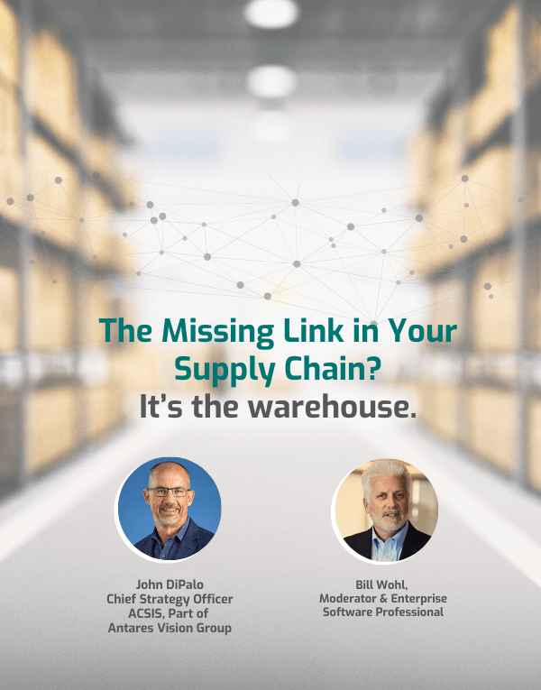 LinkedIn Live session promo: Warehouse Execution System (WES) discussion with John DiPalo and Bill Wohl on improving warehouse visibility and automation.