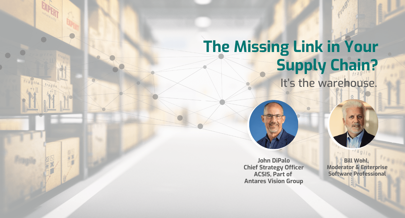 LinkedIn Live session promo: Warehouse Execution System (WES) discussion with John DiPalo and Bill Wohl on improving warehouse visibility and automation.